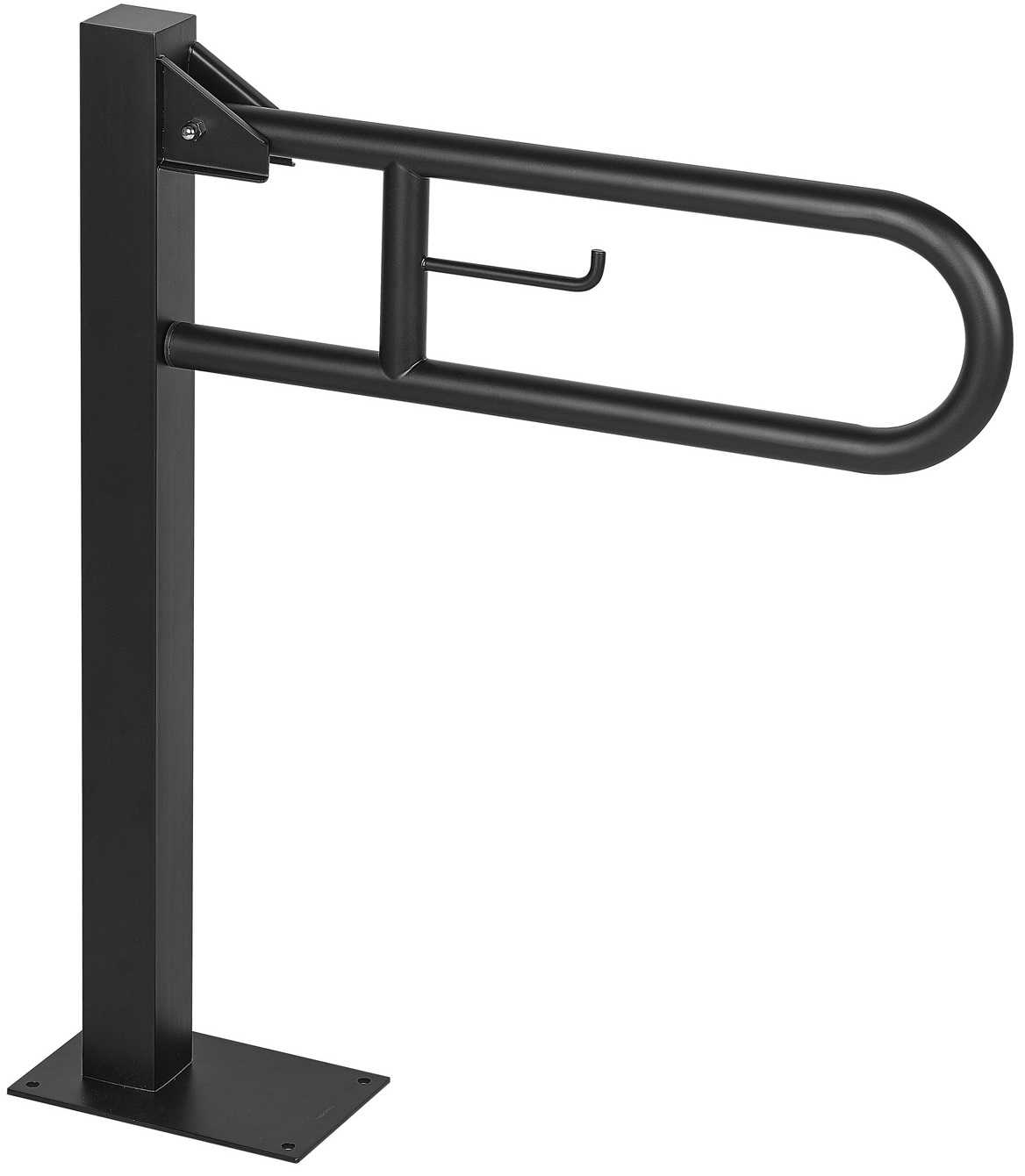 Vertical swing grab bar on fixed column